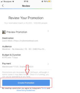 To complete your promotion, click "Create Promotion under Review.'
